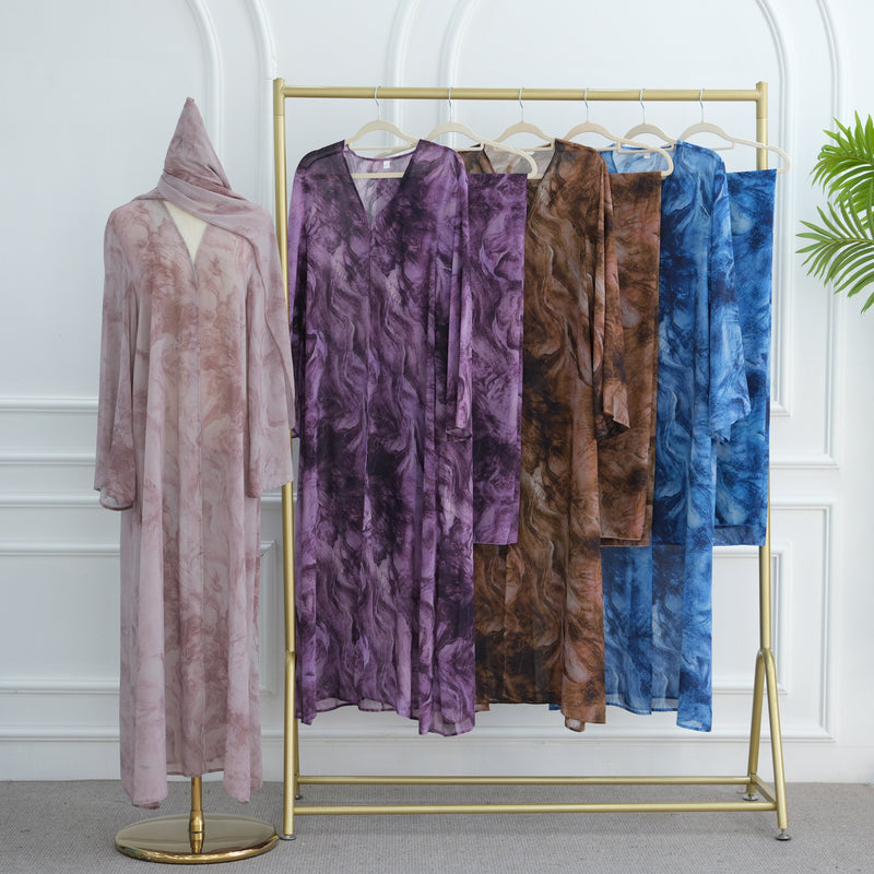 Elegant Open Front Kimono with Matching Scarf