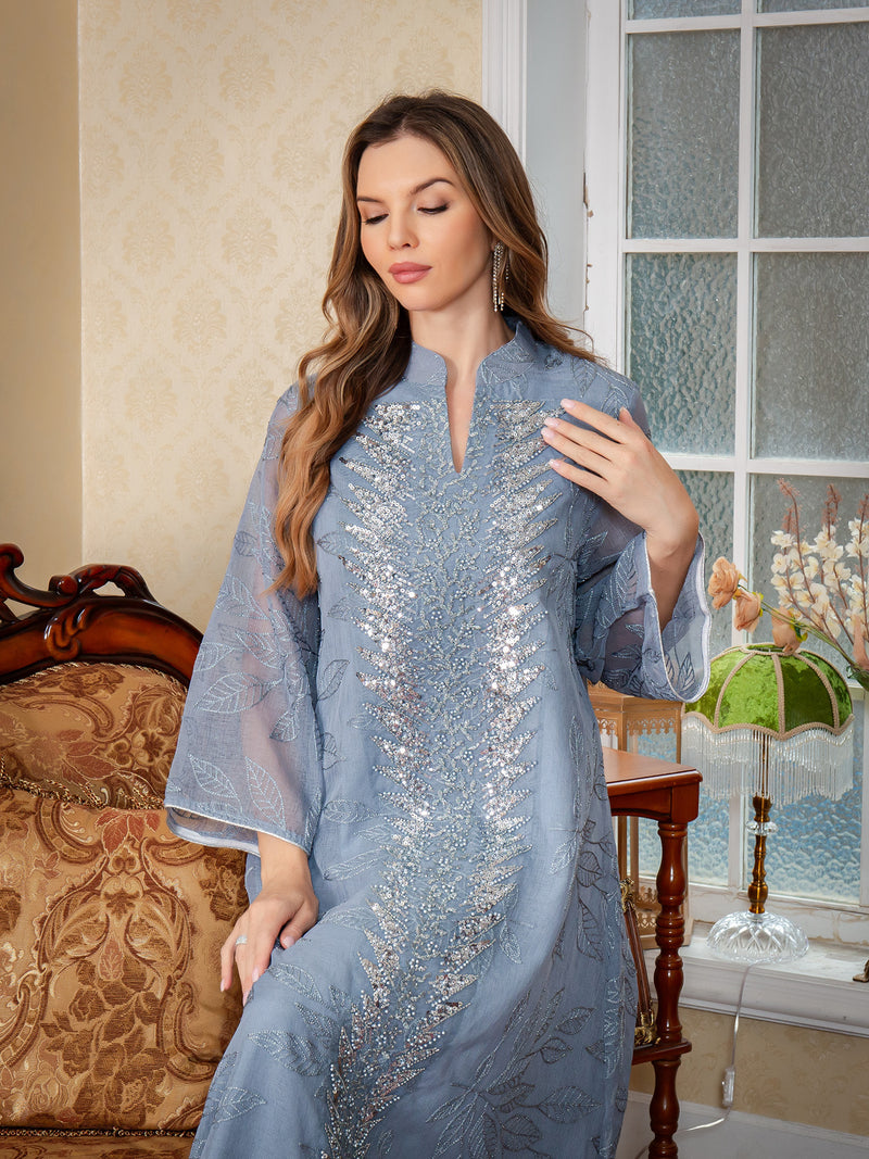 Chiffon Embroidered Abaya Dress with Sequins