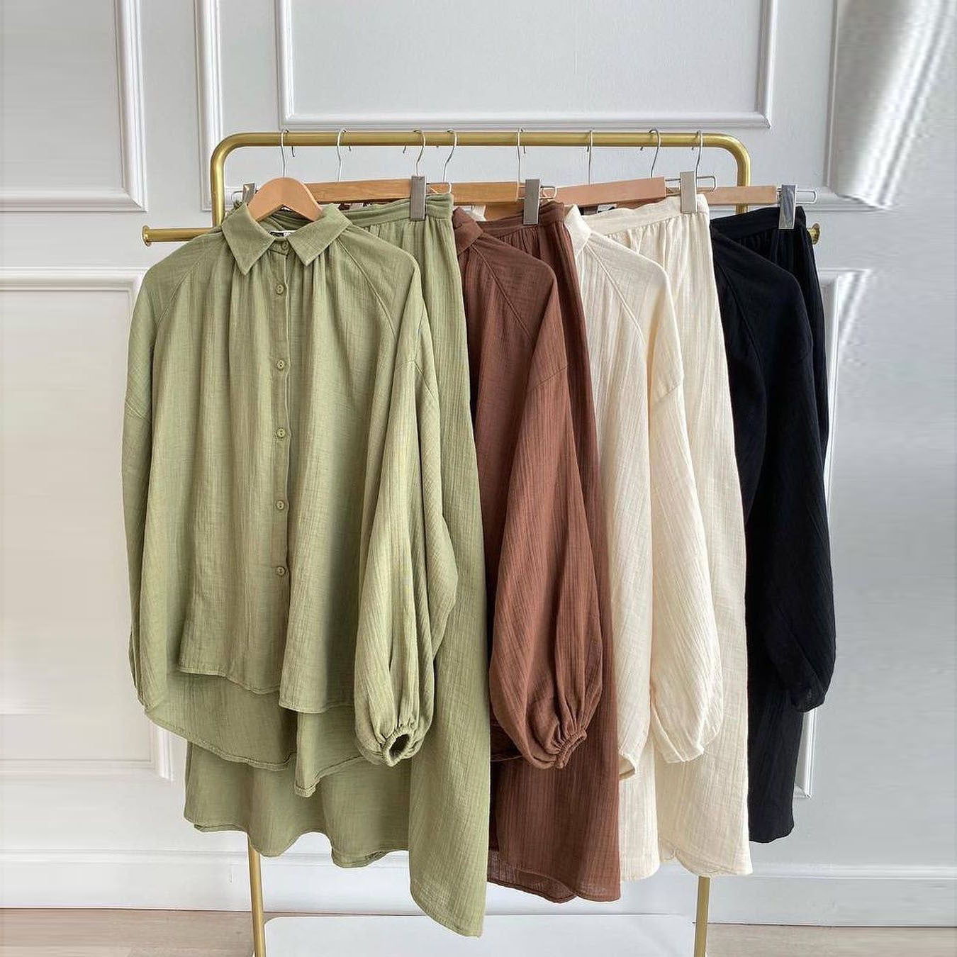 Women's Puff Sleeve Blouse & Skirt Set
