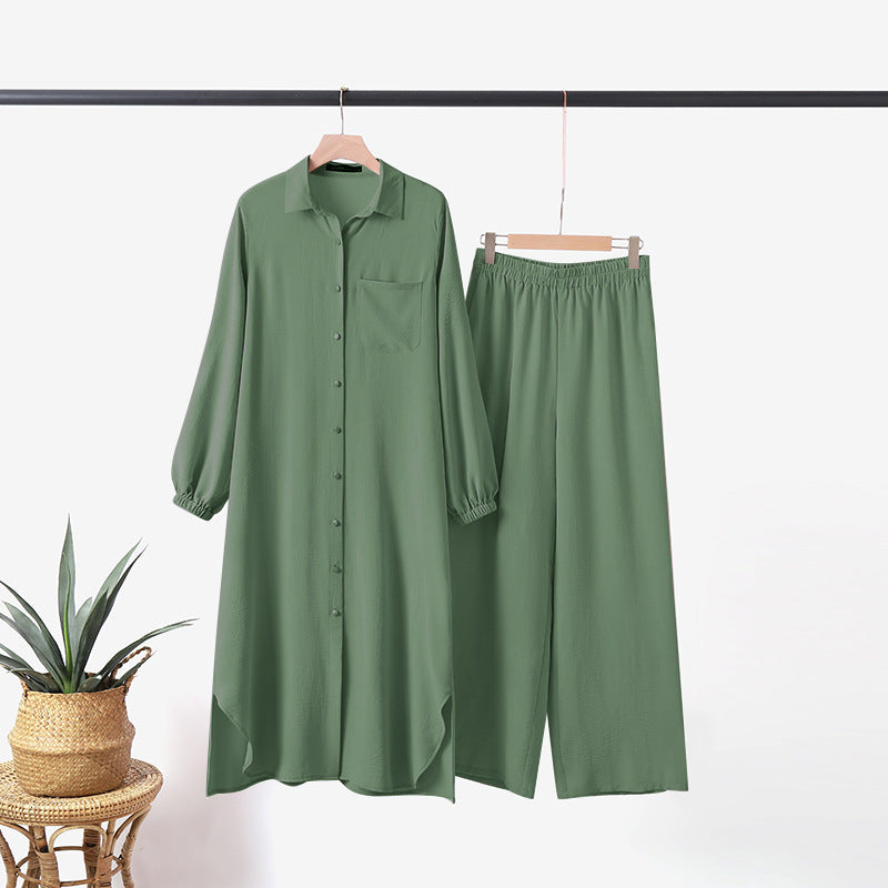 2-Piece Set: Long Sleeve Blouse with Trousers