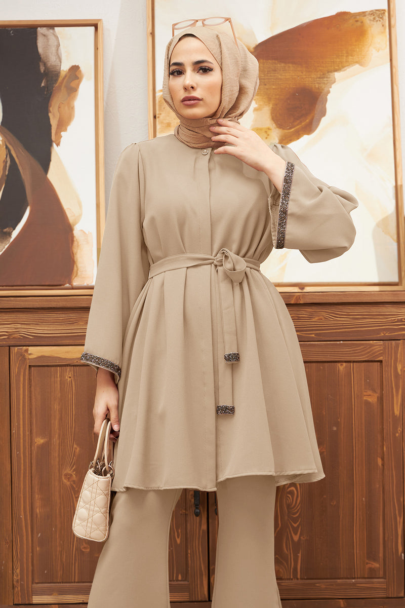 Rhinestone Embellished Top & Flared Pants Set