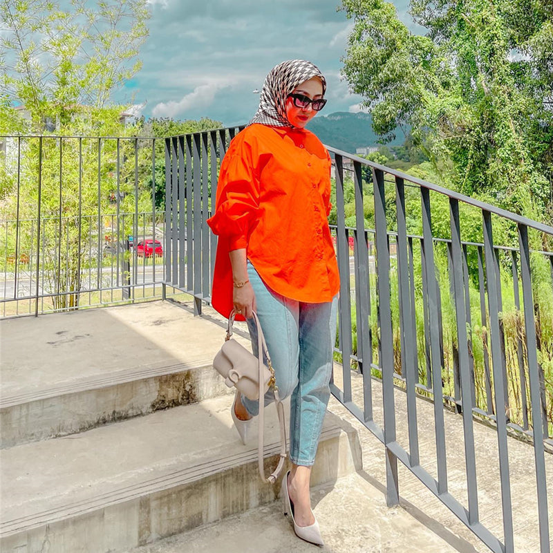 Solid Color Pocket Patchwork Blouse