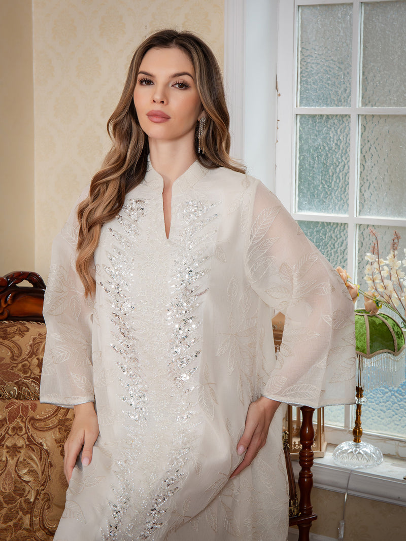 Chiffon Embroidered Abaya Dress with Sequins