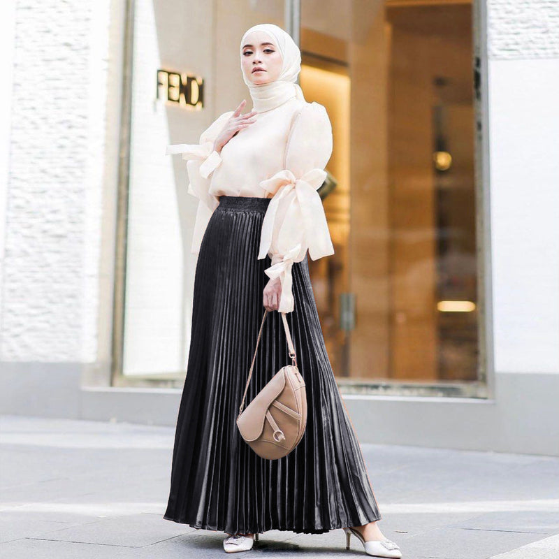 Pleated Flared Maxi Skirt