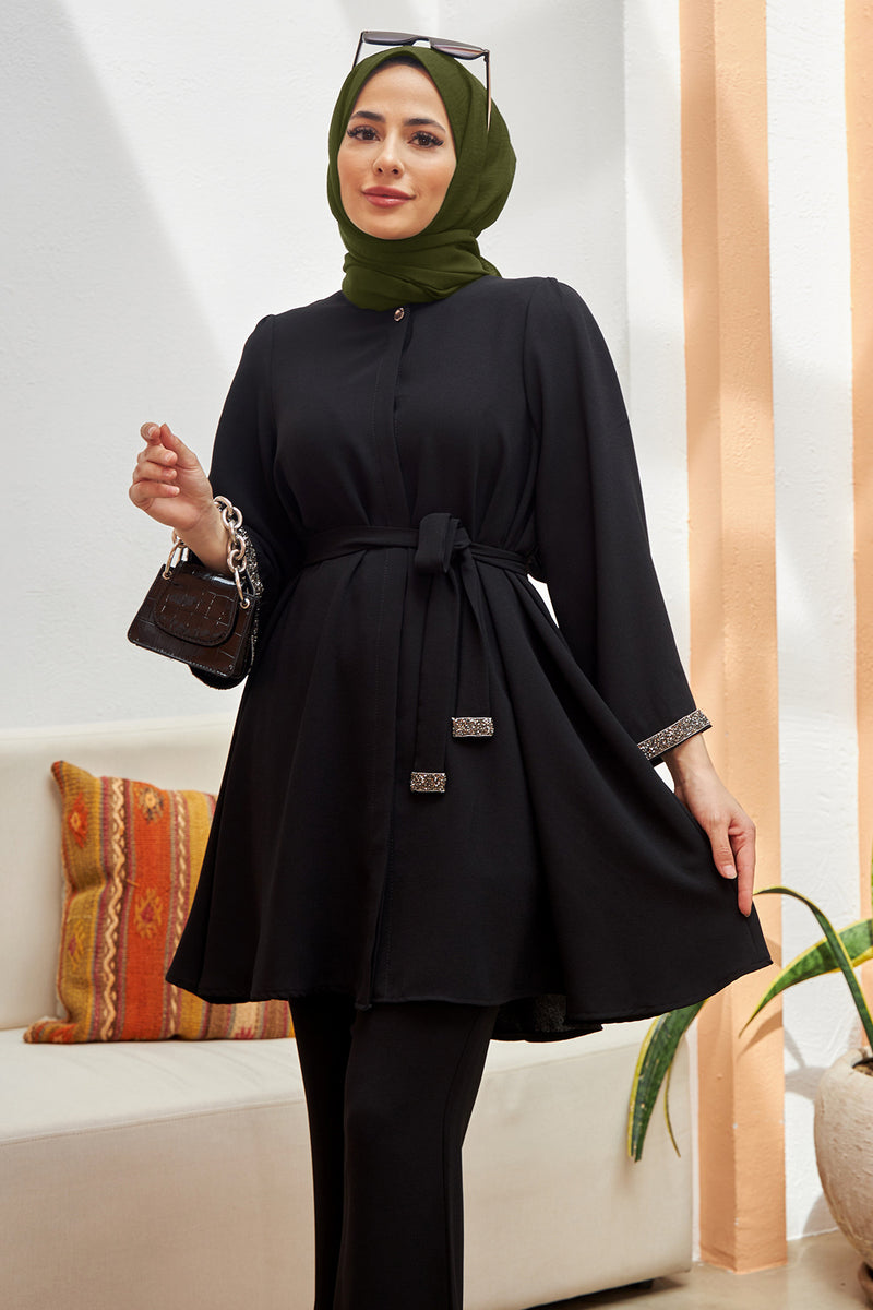 Rhinestone Embellished Top & Flared Pants Set