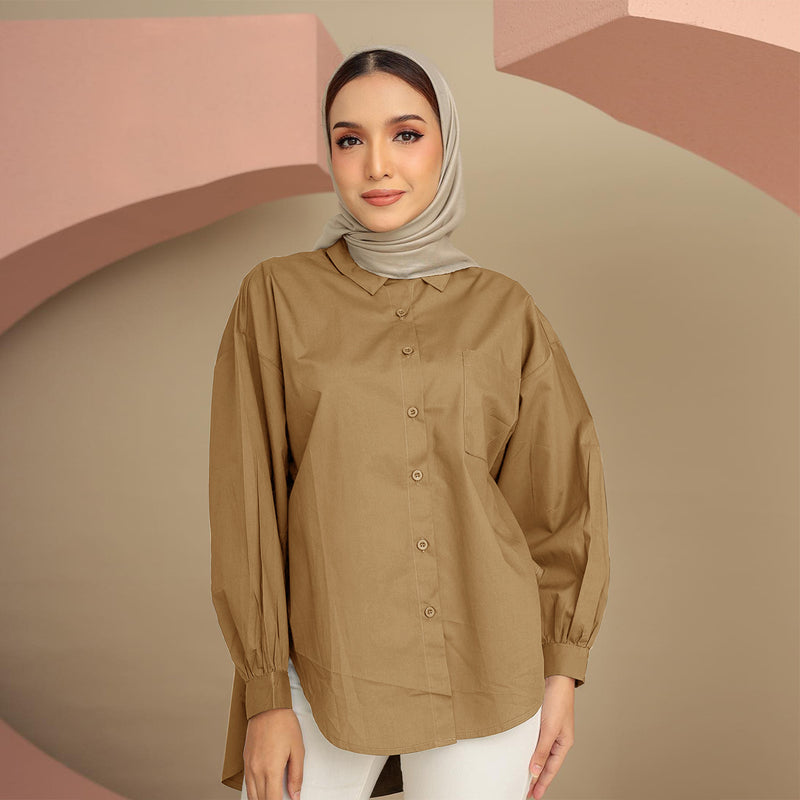 Solid Color Pocket Patchwork Blouse