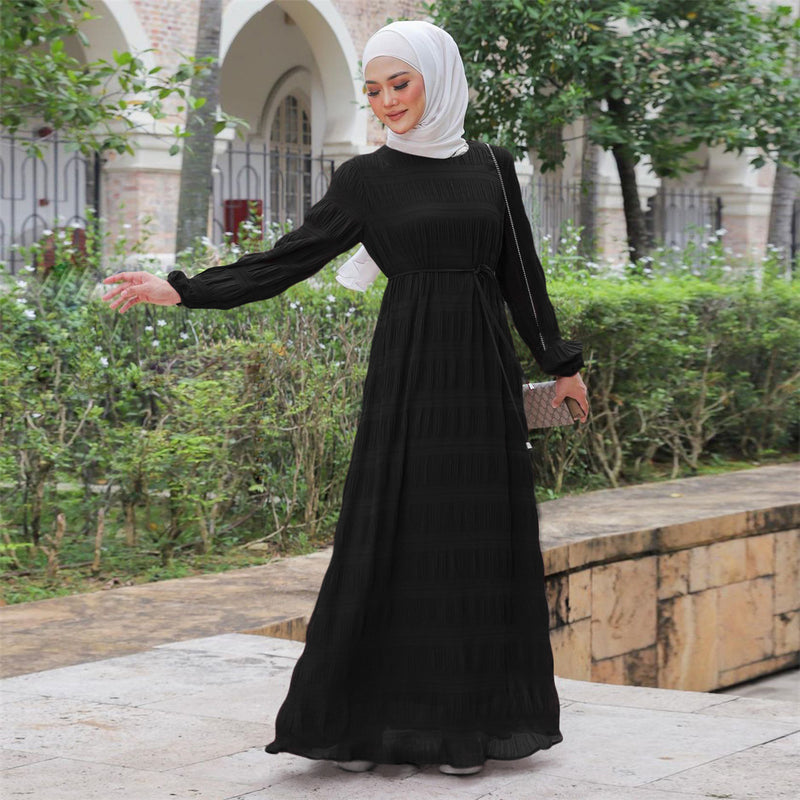Pleated Chiffon Abaya Dress – Flowy Maxi Elegance