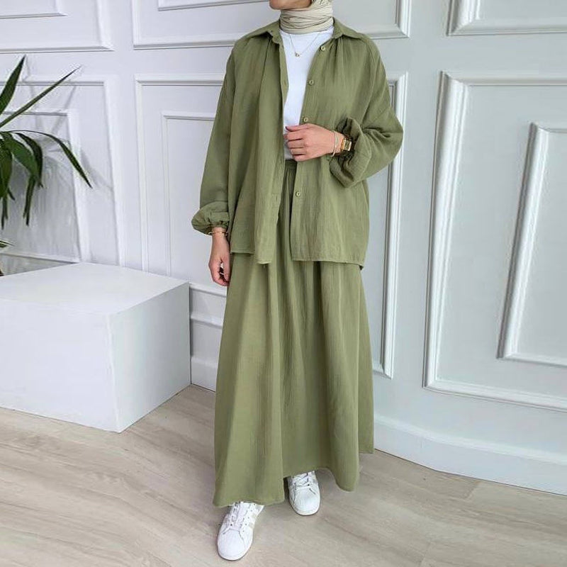 Women's Puff Sleeve Blouse & Skirt Set